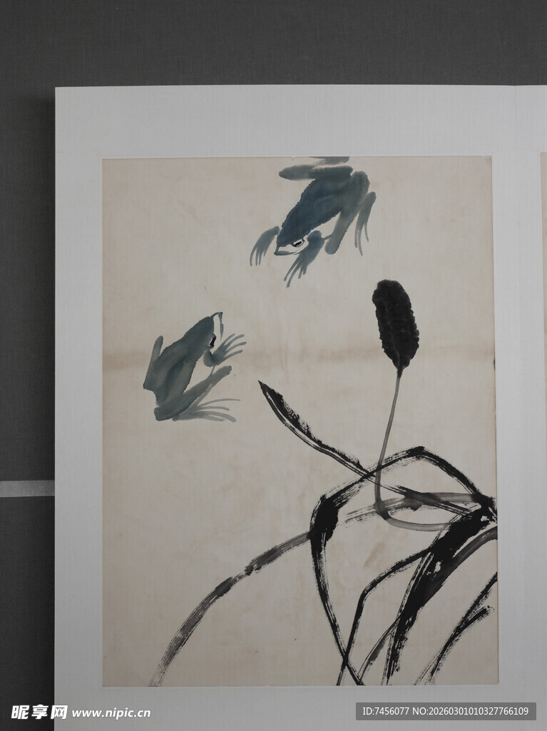 齐白石水墨写意游鱼图