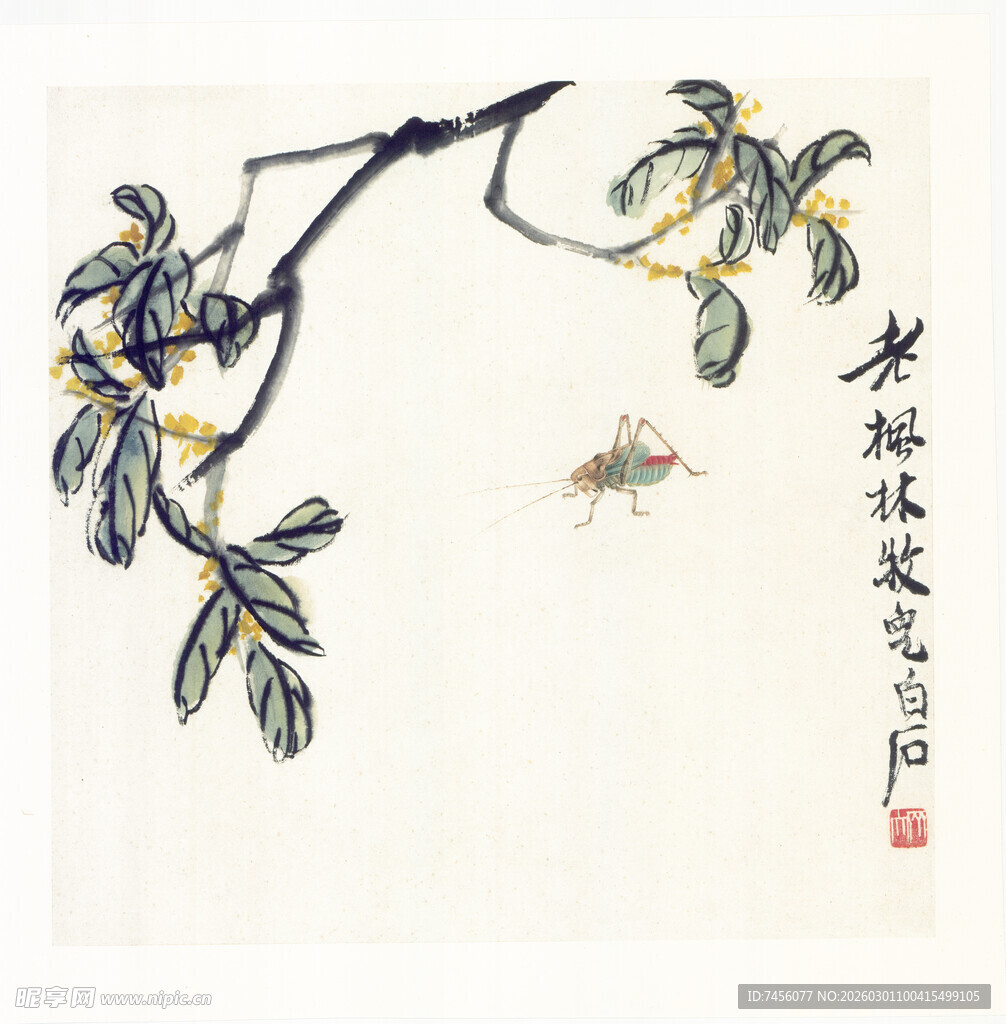 齐白石枝头草虫图