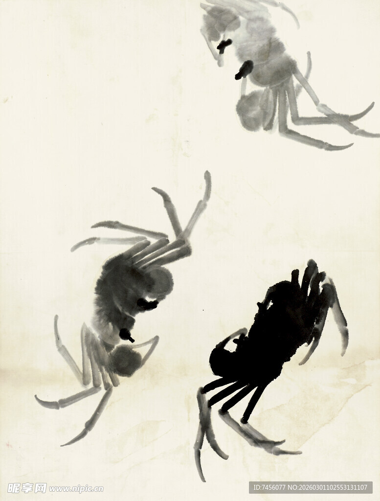 齐白石水墨风螃蟹绘画作品