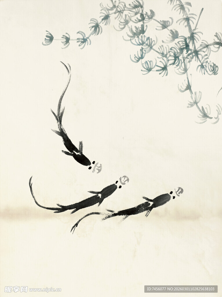 齐白石水墨游鱼图