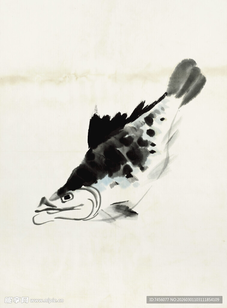 齐白石水墨绘鱼图