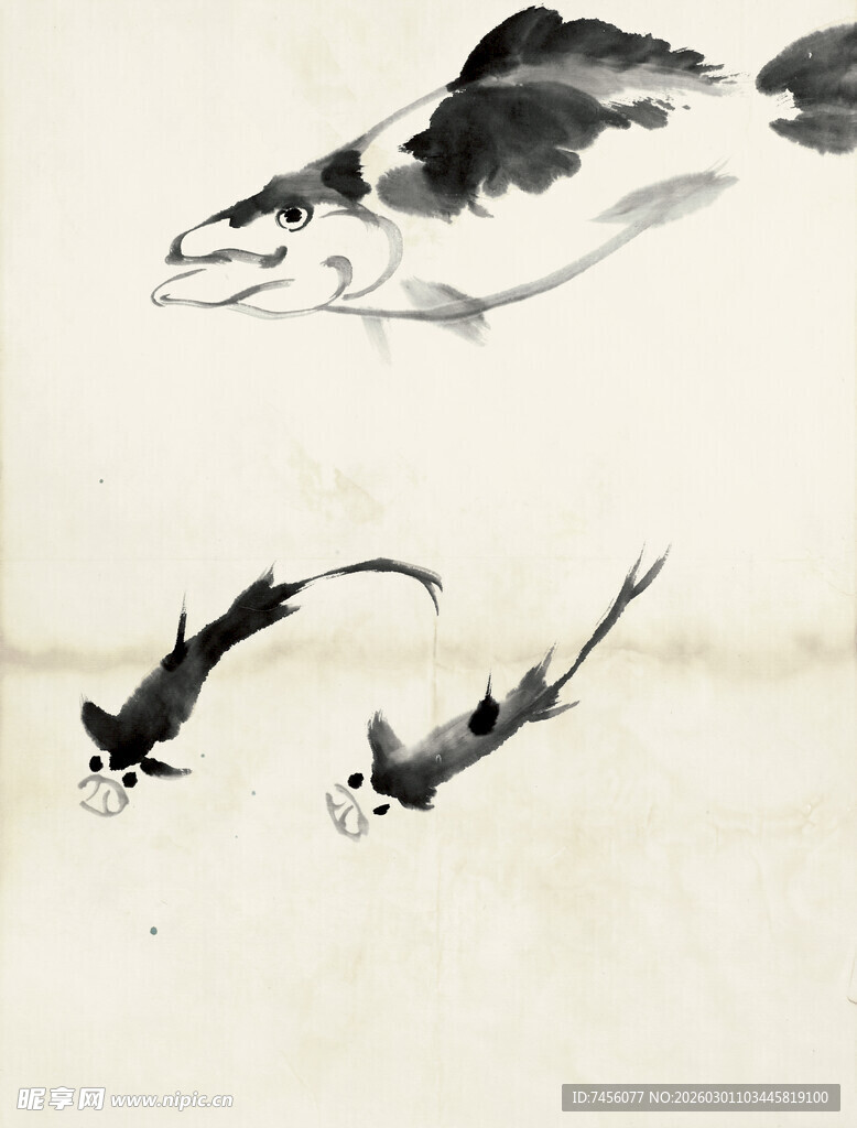 齐白石水墨游鱼图