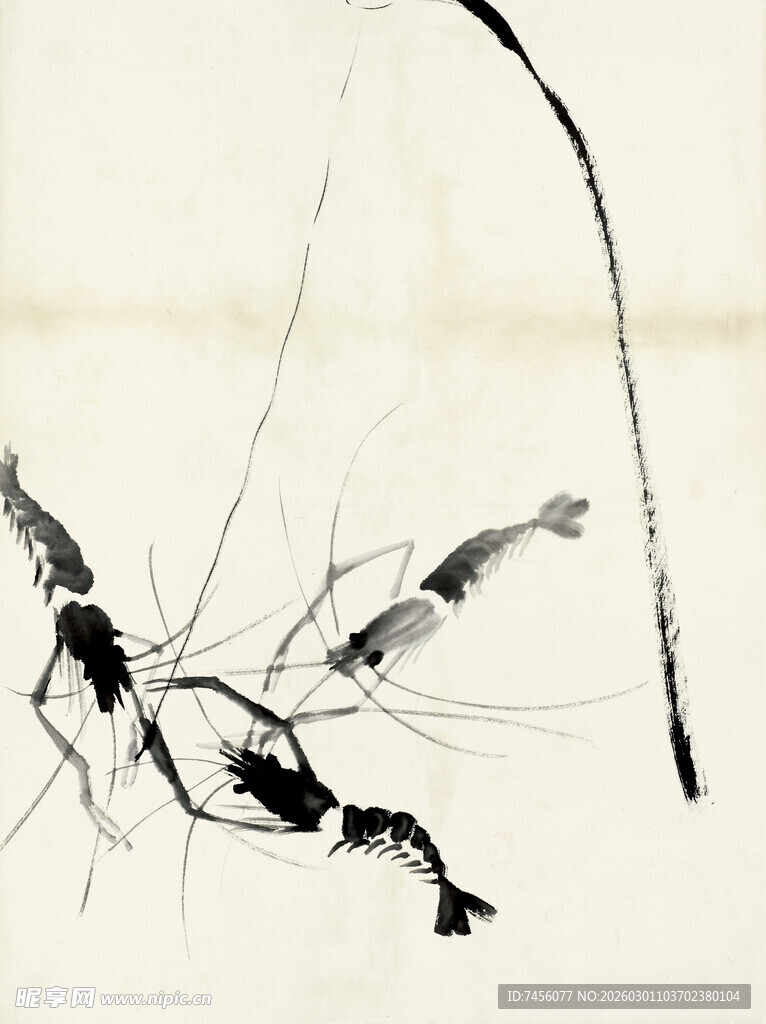 齐白石水墨写意虾图