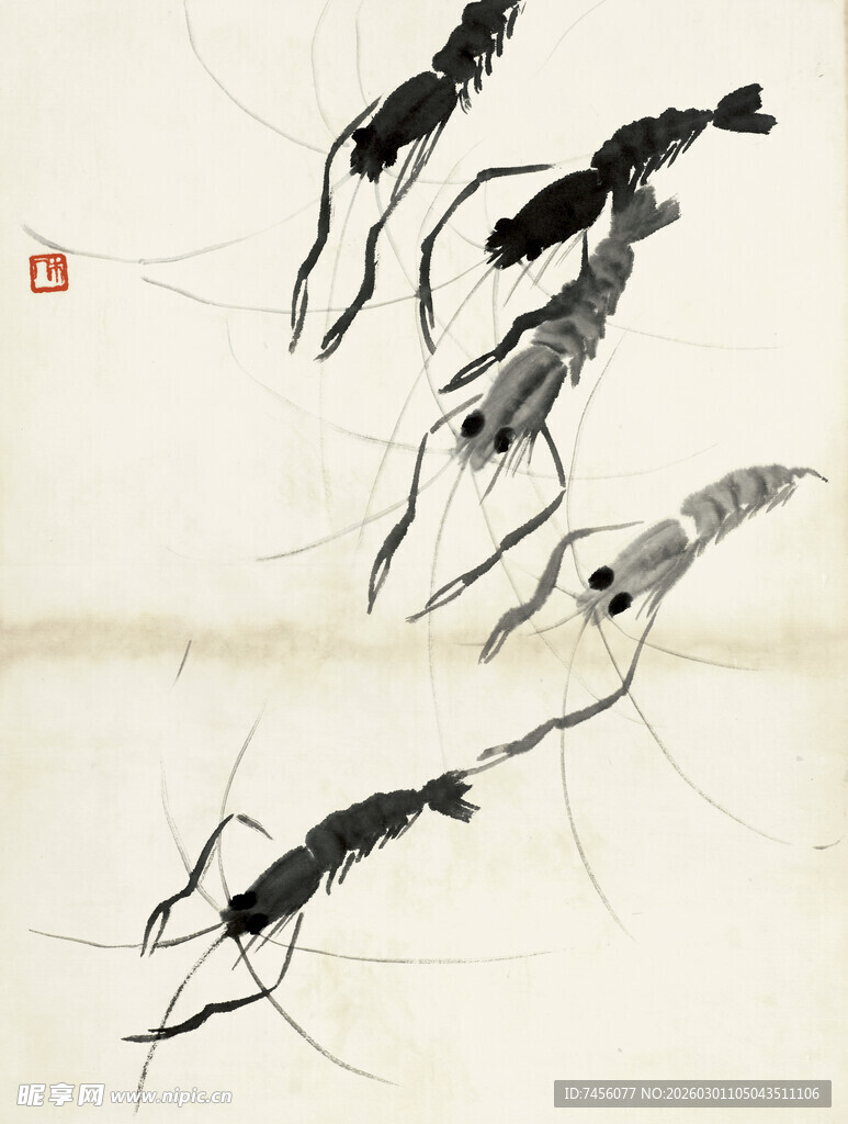 齐白石水墨写意虾图