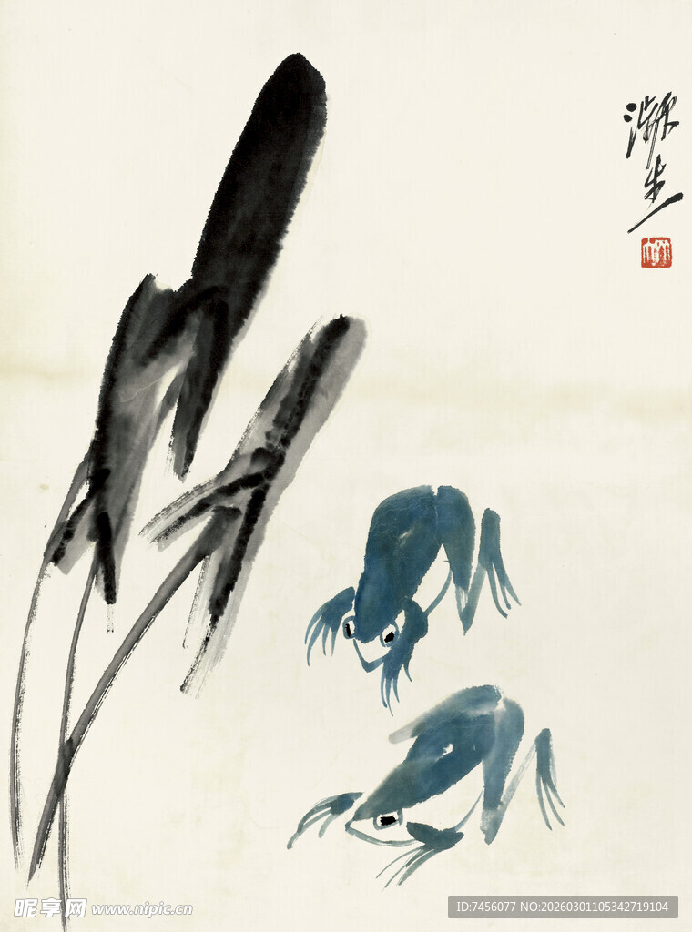 齐白石水墨青蛙图