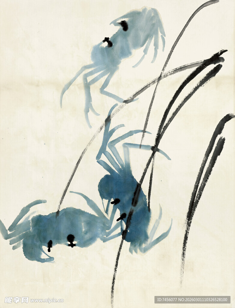 齐白石水墨绘蟹图