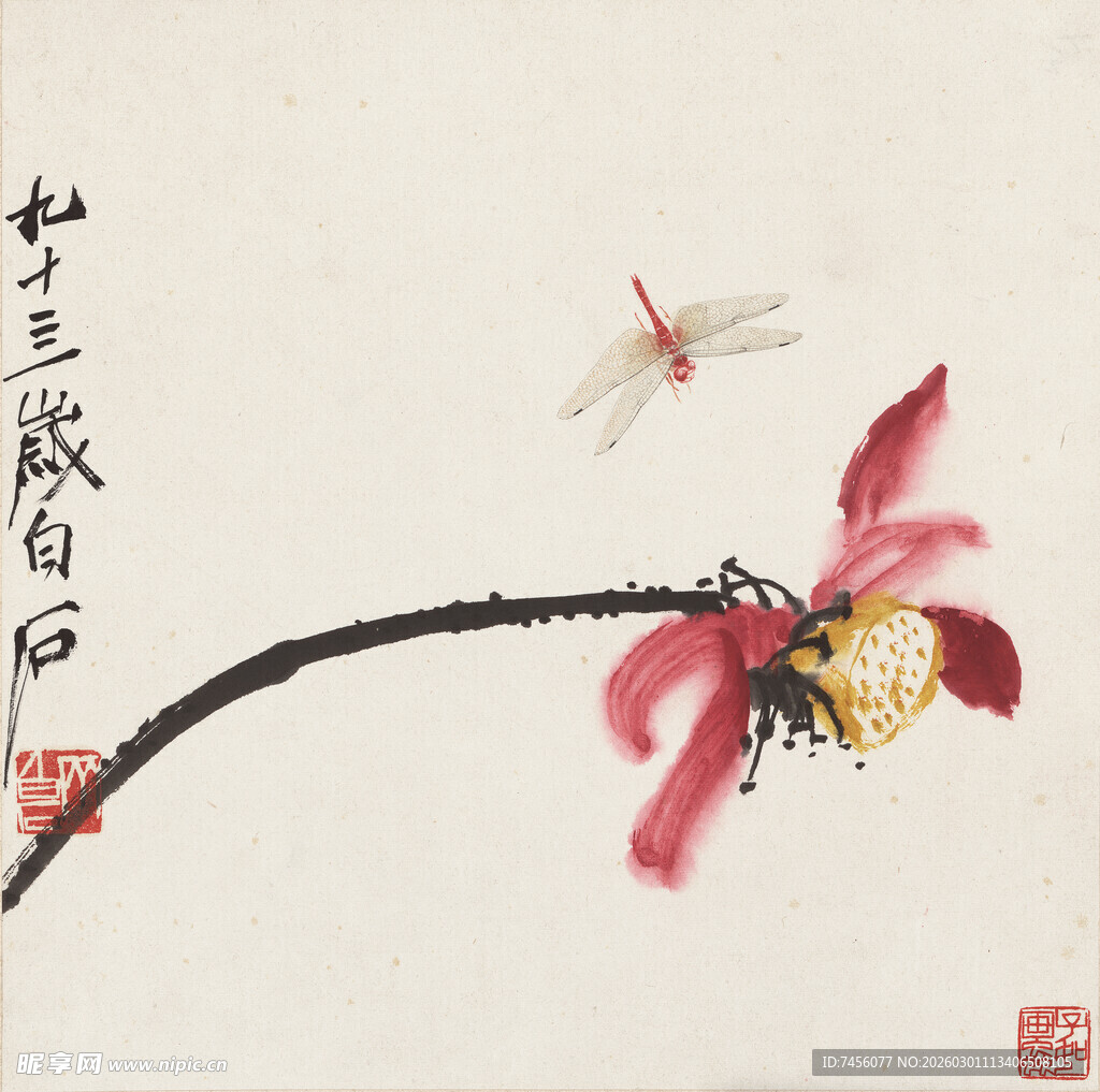 齐白石水墨荷花蜻蜓图