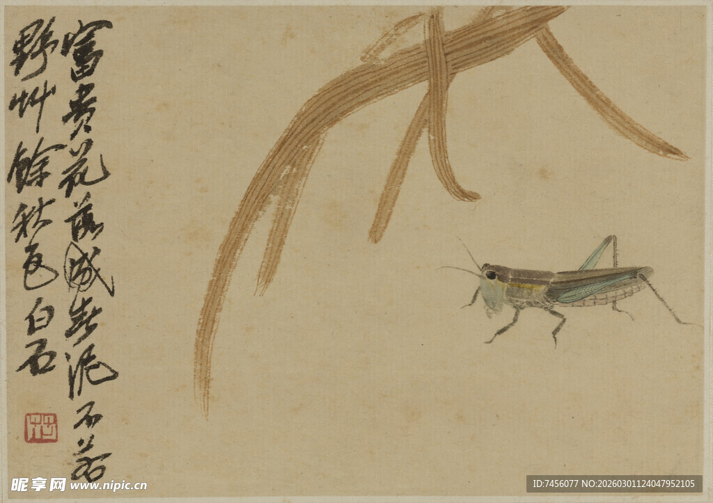 齐白石水墨草虫图