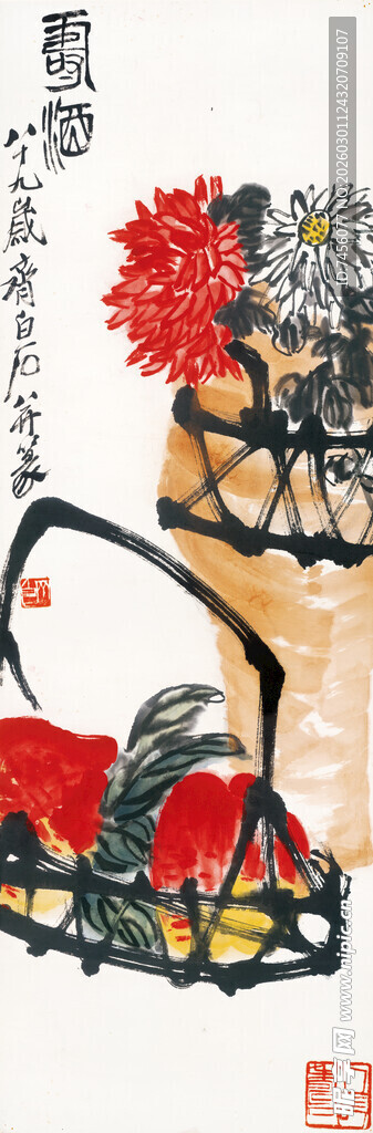 齐白石传统中式装饰中的公鸡摆件