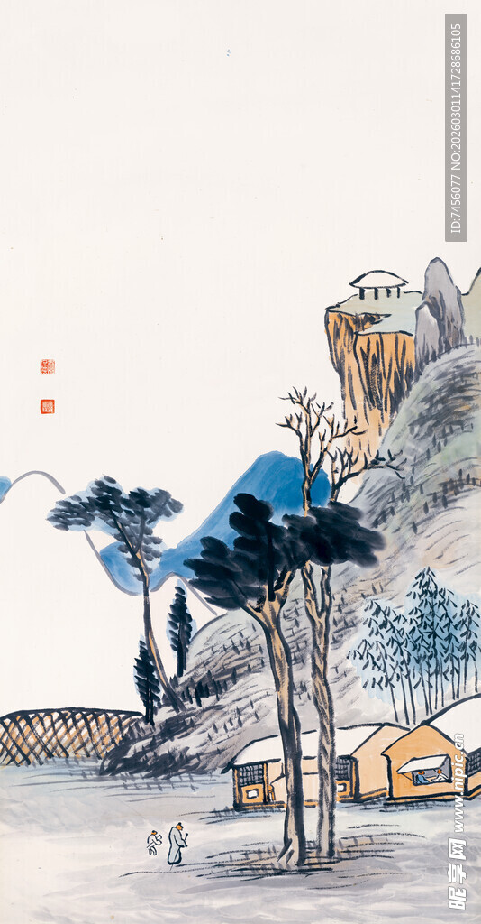 齐白石水墨山水间的静谧村落