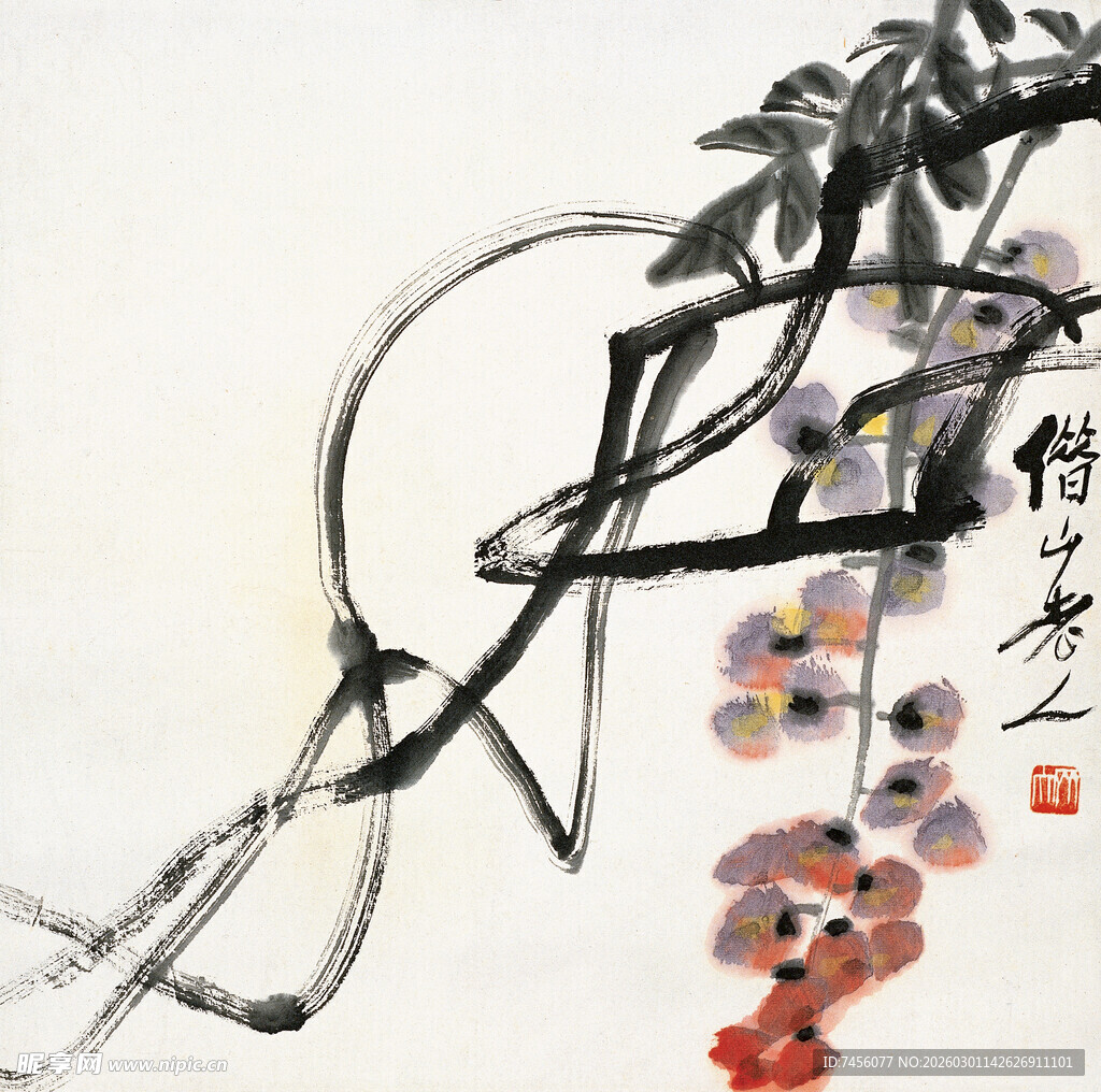 齐白石水墨花卉写意画