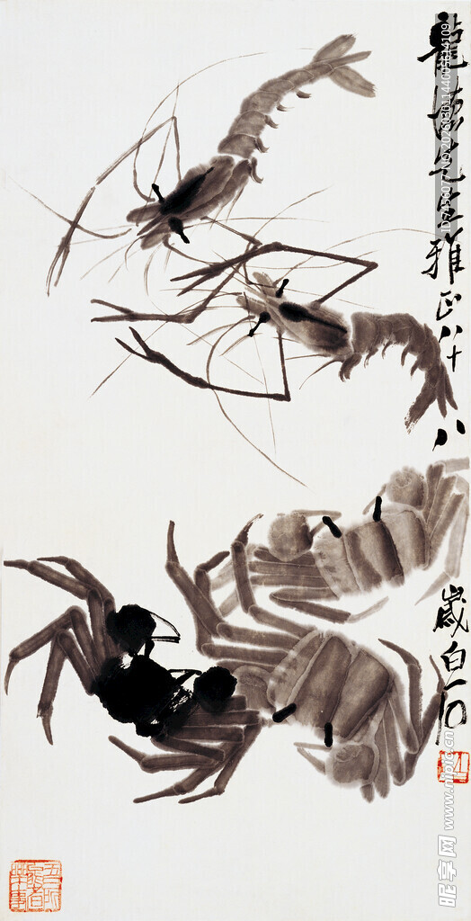 齐白石水墨虾蟹图