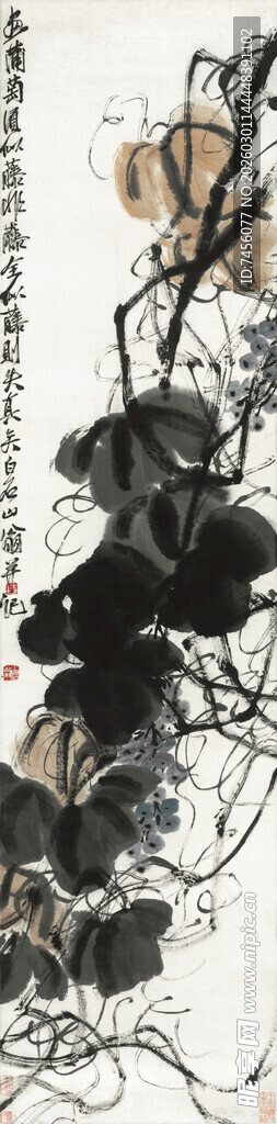 齐白石复古风黑色花卉装饰挂件