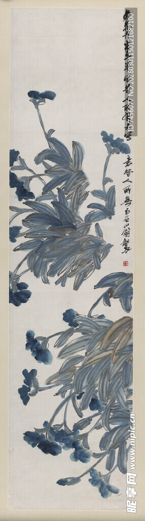 齐白石中式蓝花纹饰图案设计