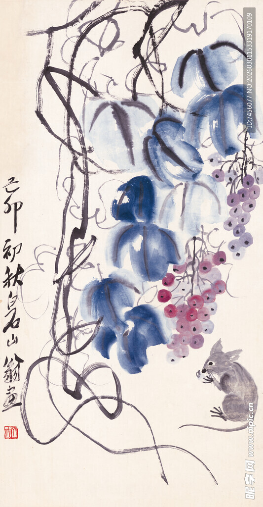 齐白石水墨葡萄松鼠图