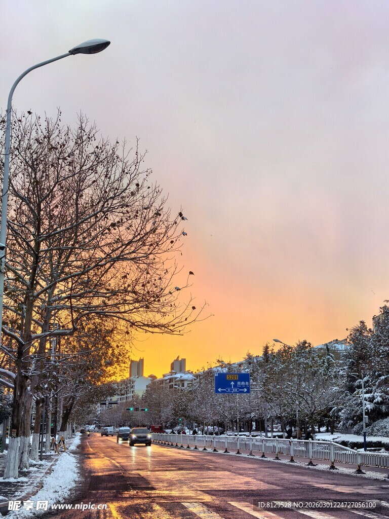 冬日黄昏下的宁静街道