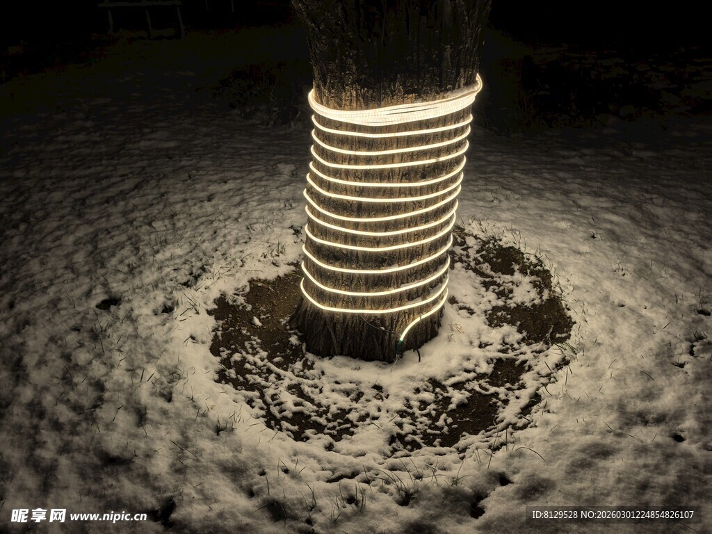 雪地中发光的条纹柱状物