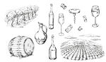 手绘葡萄酒相关器具场景