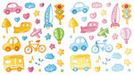多彩卡通交通工具图案集合