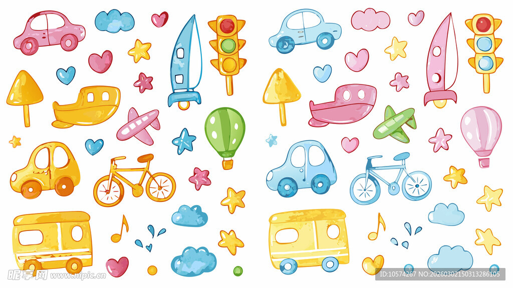多彩卡通交通工具图案集合