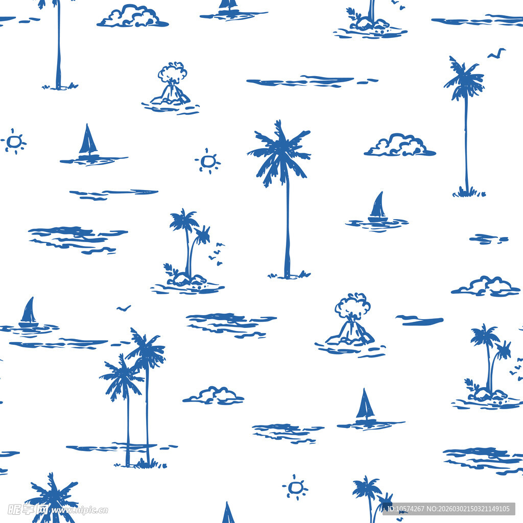 夏日海滨手绘风图案元素