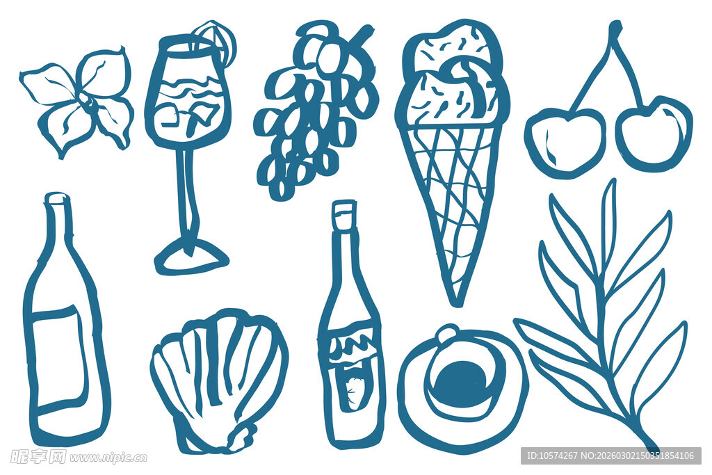 手绘美食与饮品元素集合