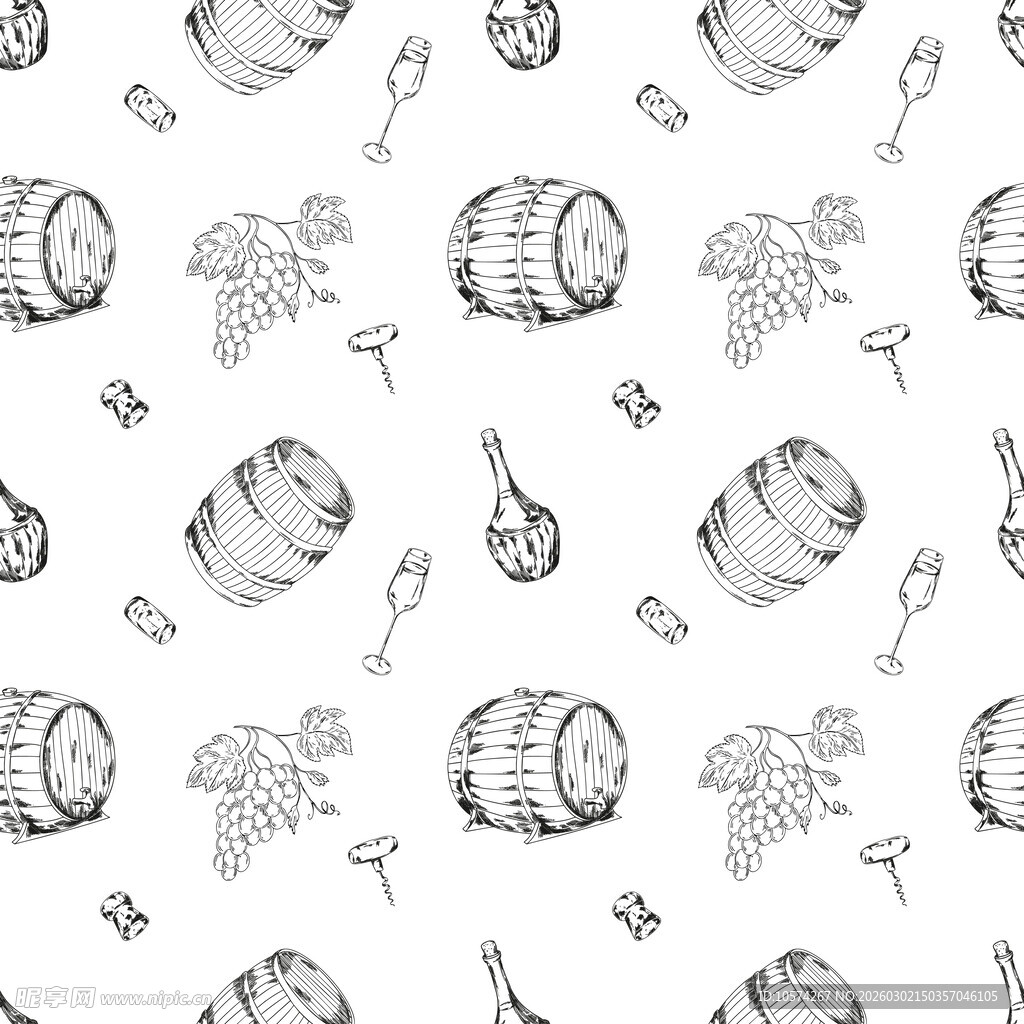 葡萄酒主题无缝图案背景
