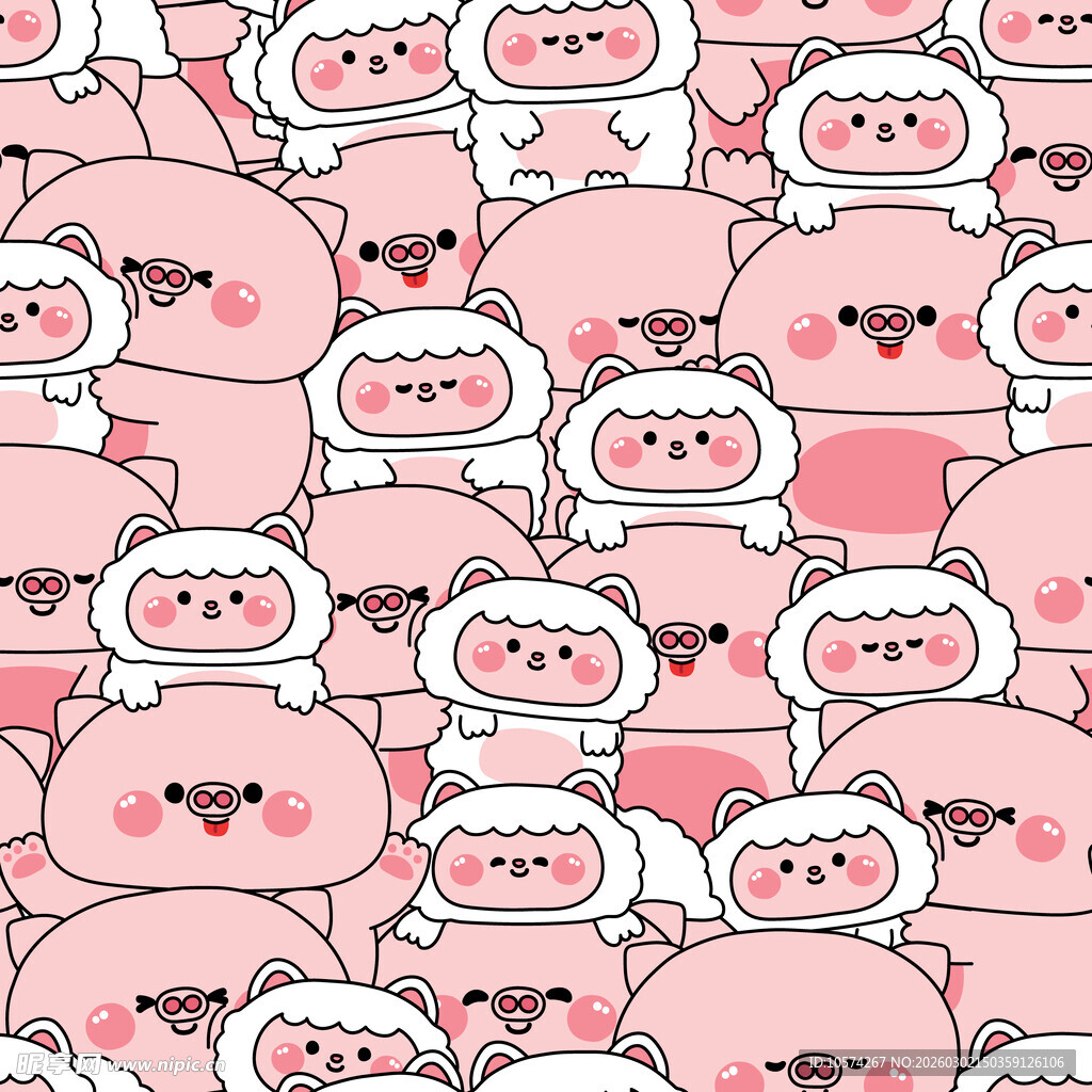 可爱粉色卡通小猪图案