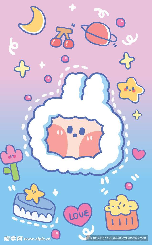 可爱绵羊卡通梦幻插画