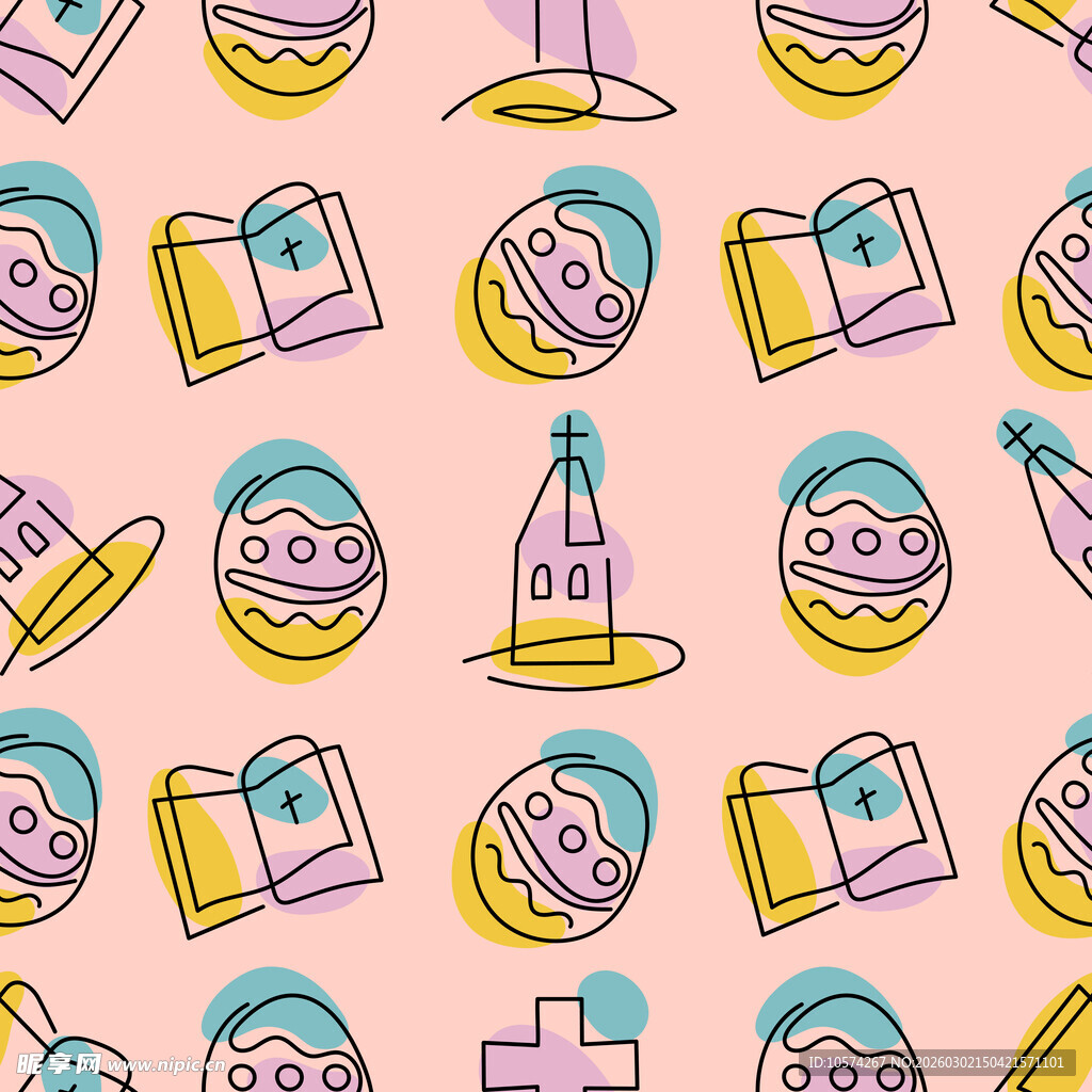 卡通风格教育元素无缝图案