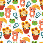 可爱动物花卉无缝图案