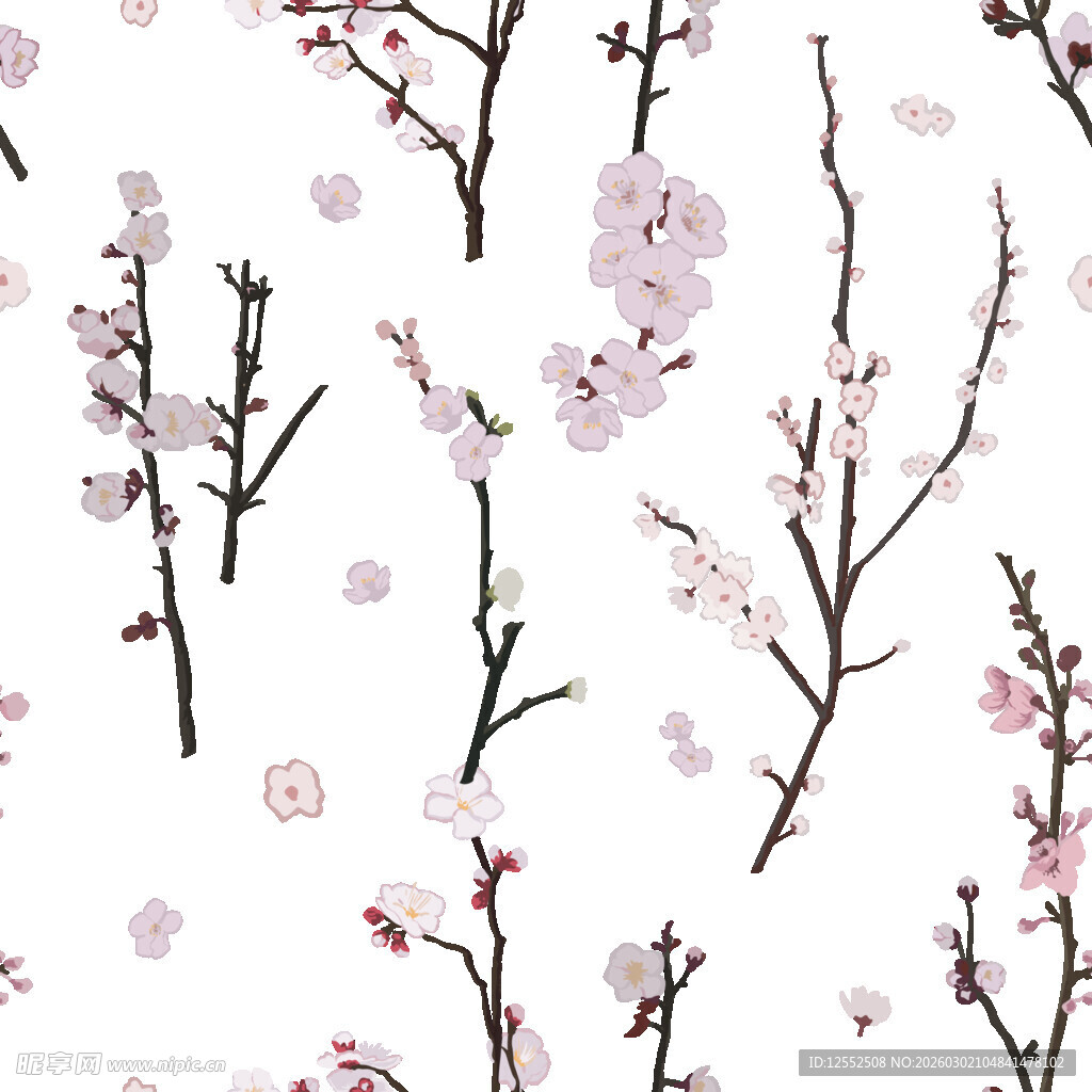 粉色桃花枝无缝图案背景