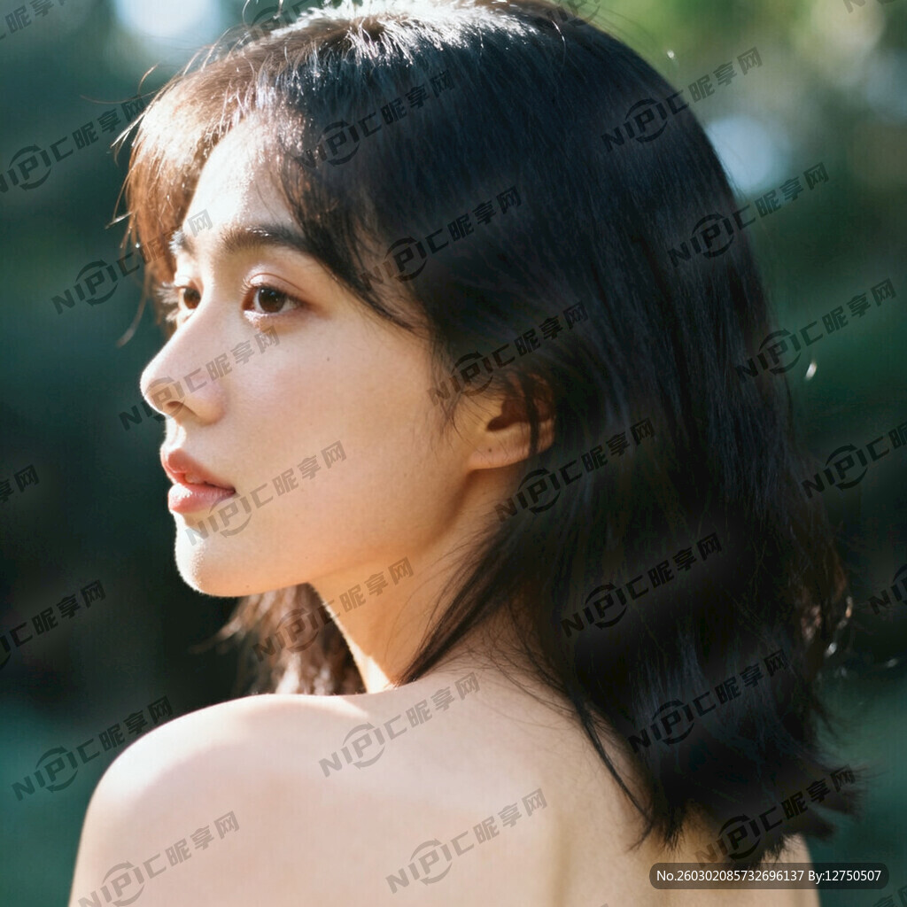 一个美女 秀丽的黑发 背部侧脸