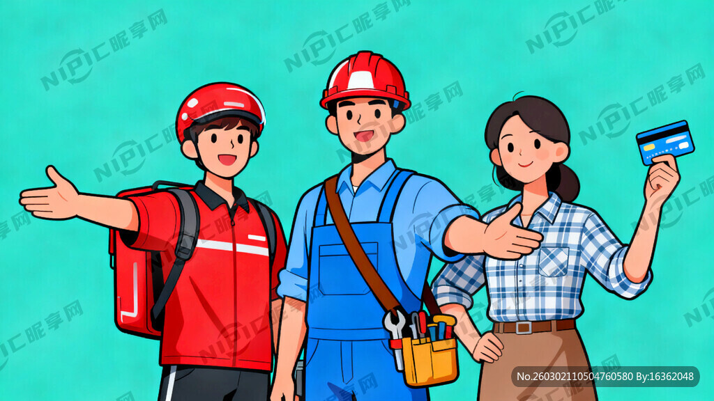 形象：年轻的快递小哥、建筑工人