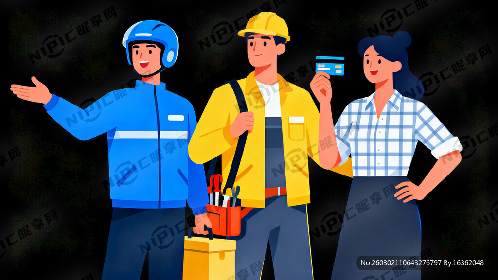 形象：年轻的快递小哥、建筑工人