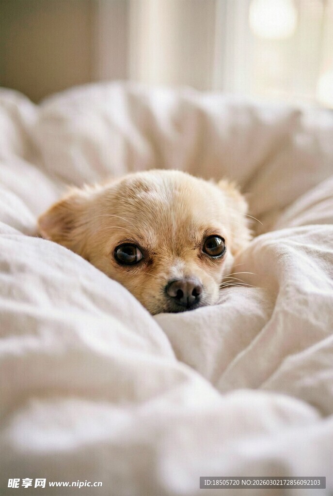 被窝里的可爱小狗