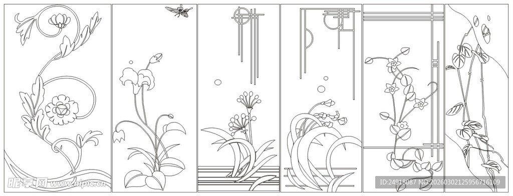 花草线条图案 矢量线条画