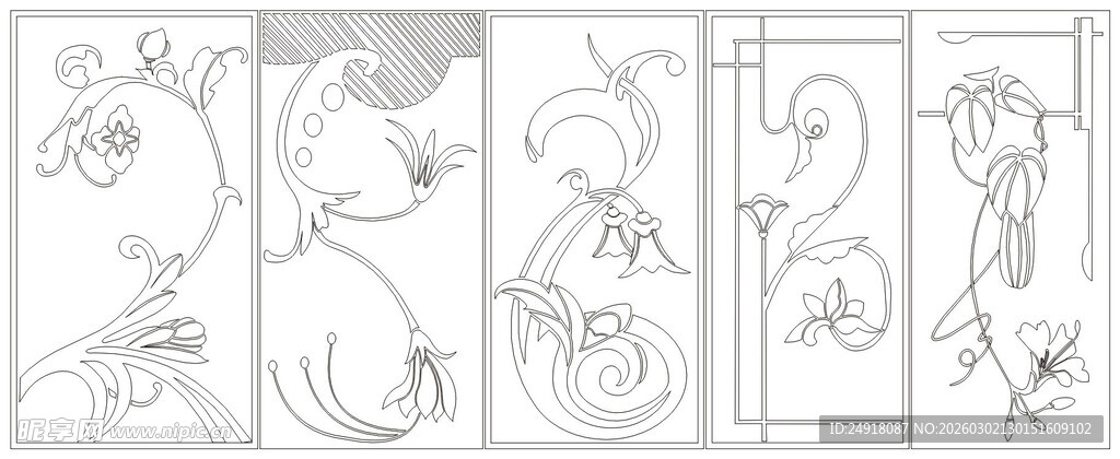 传统花鸟鱼虫线描图案