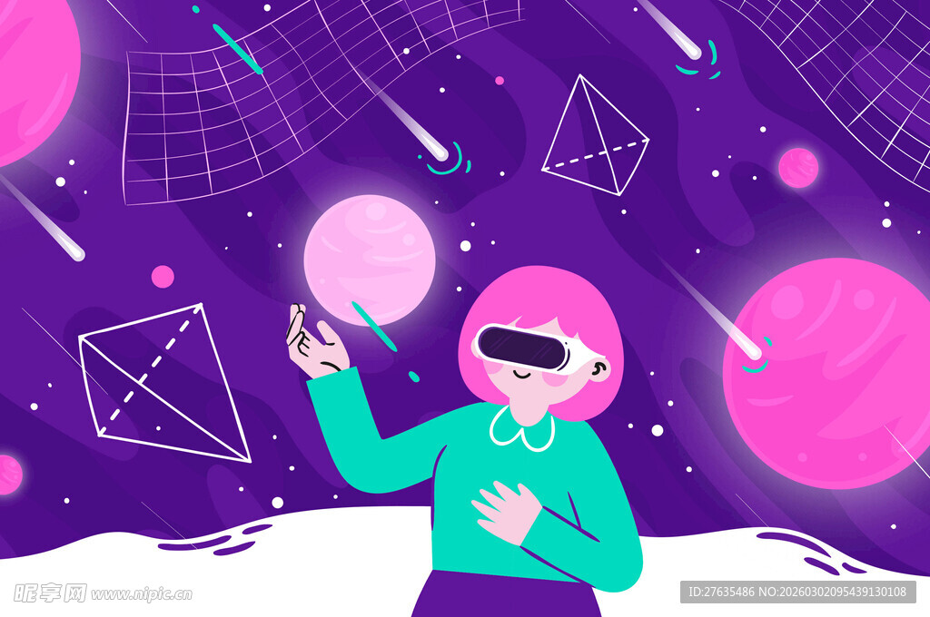 女孩体验虚拟现实科技