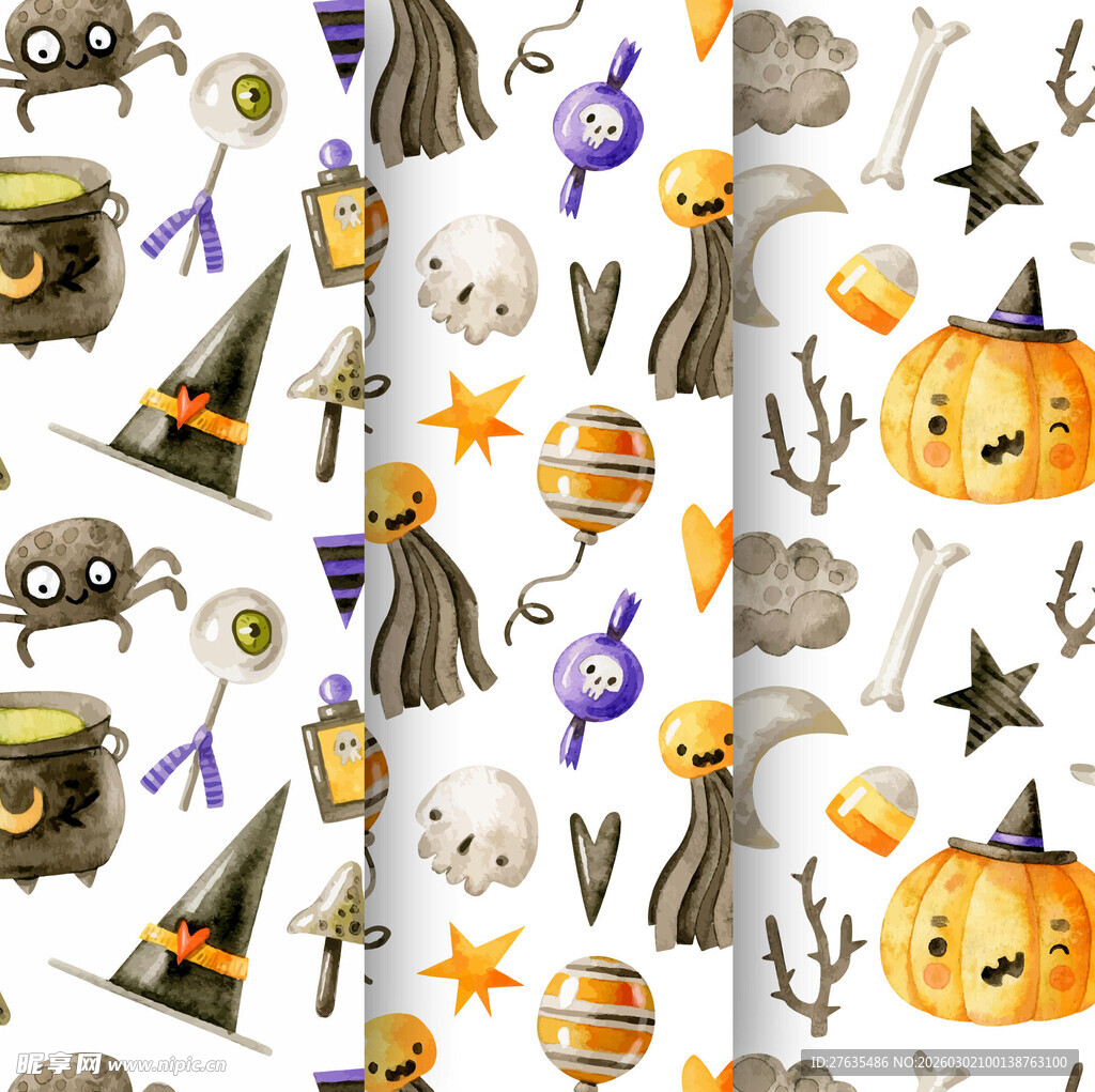 万圣节元素无缝图案设计