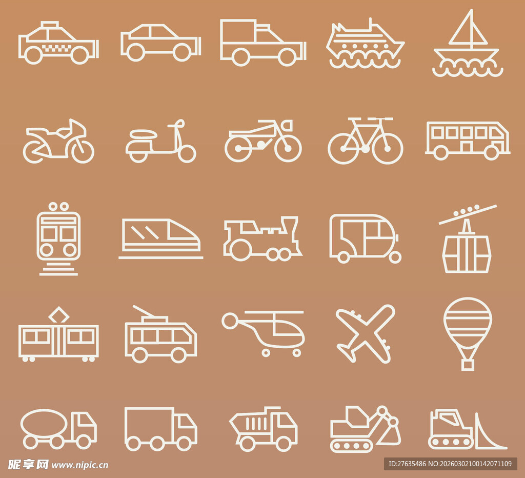 多样交通工具图标集合