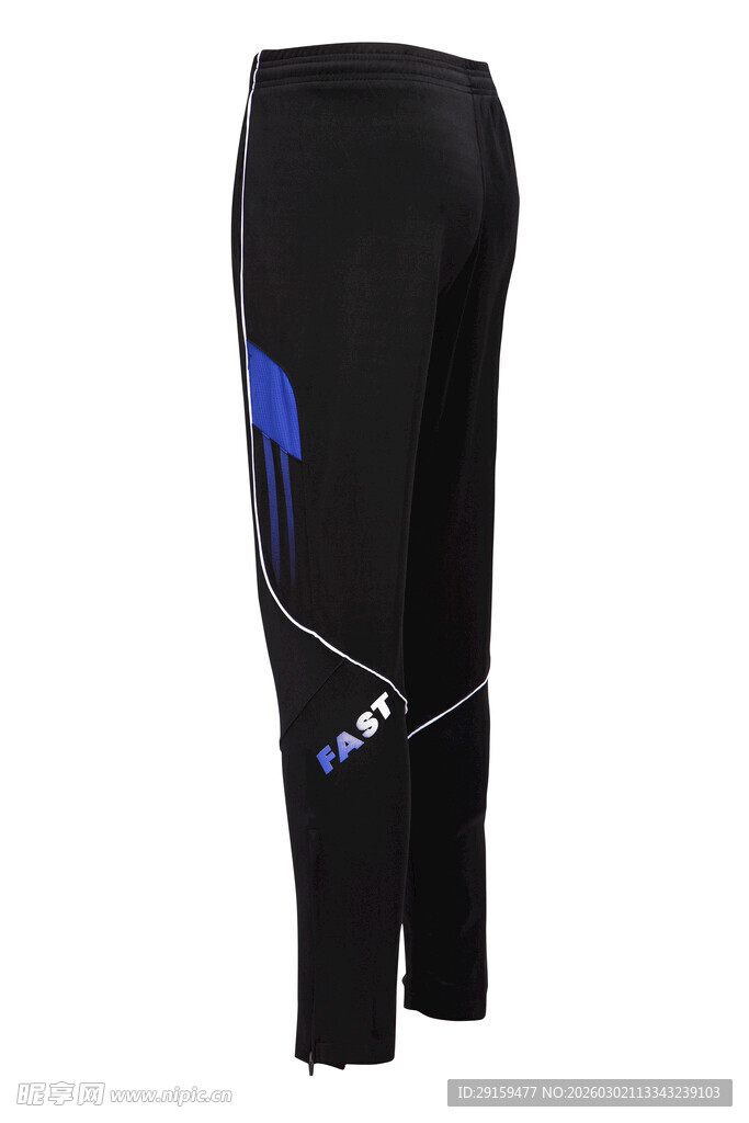 黑色运动长裤带蓝色装饰