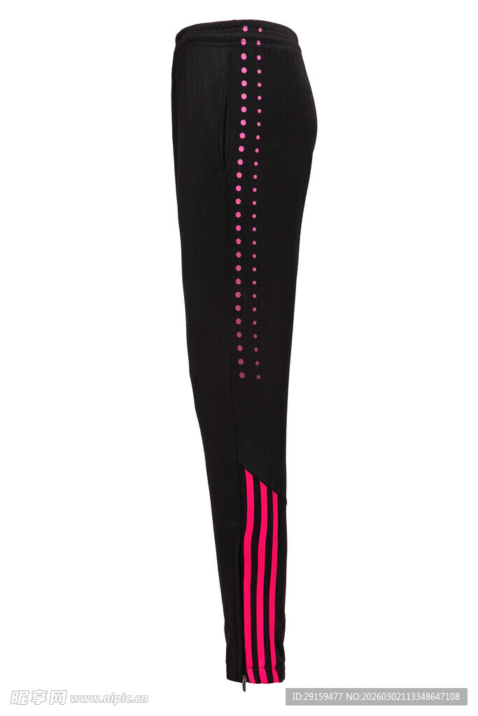 黑色带粉条纹运动紧身裤