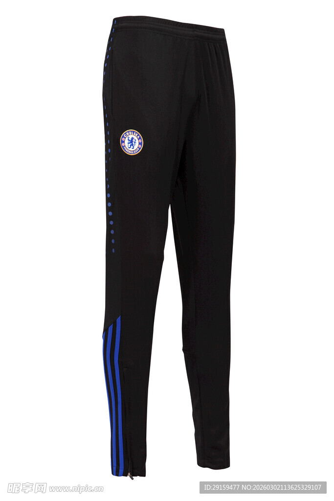 黑色侧边蓝条纹运动长裤