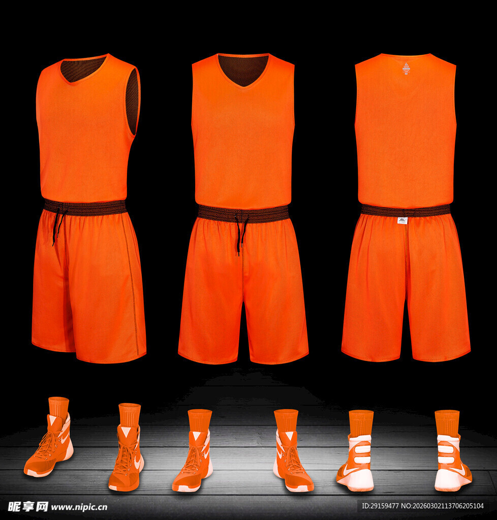 橙色运动套装及配套鞋款
