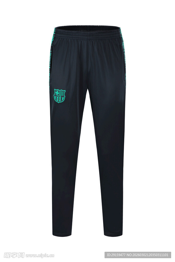 黑色运动长裤带绿色标志