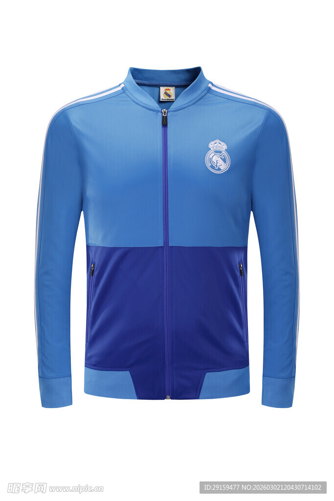 蓝色拼接长袖足球运动衣