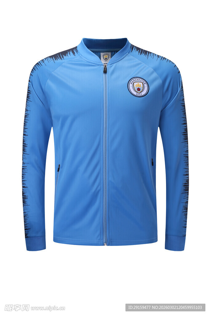 蓝色长袖足球运动上衣