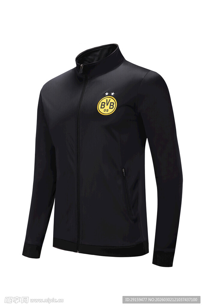 黑色立领带标运动上衣