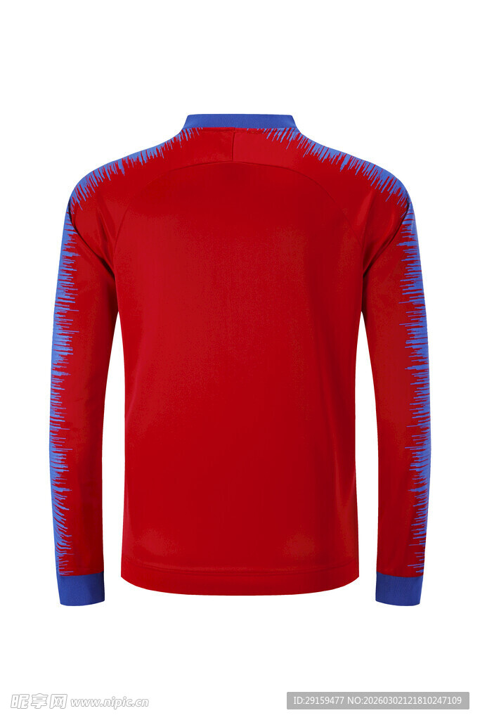 红色长袖运动上衣背面